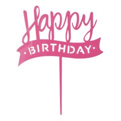   Akril tortadekoráció "Happy Birthday" felirattal – Rózsaszín 