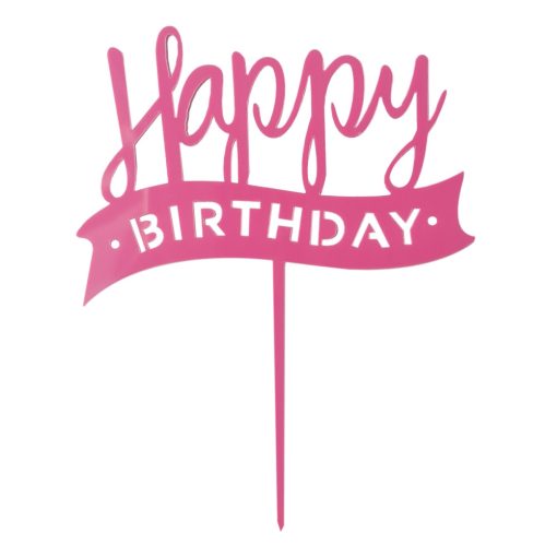 Akril tortadekoráció "Happy Birthday" felirattal – Rózsaszín 