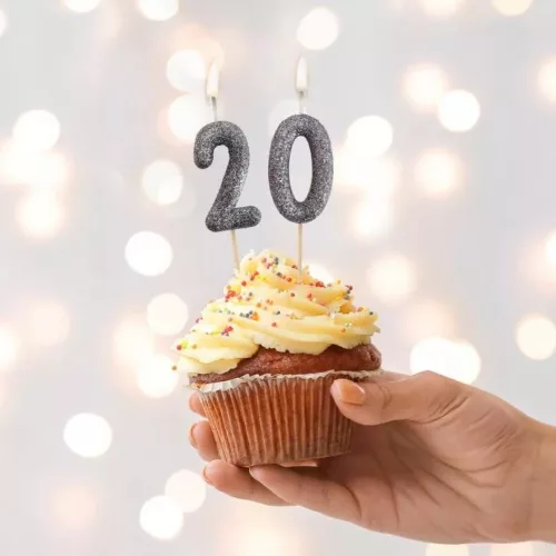 Ezüst glitteres számgyertya, tortagyertya - 2
