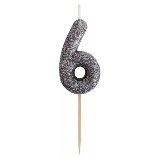 Ezüst glitteres számgyertya, tortagyertya - 6