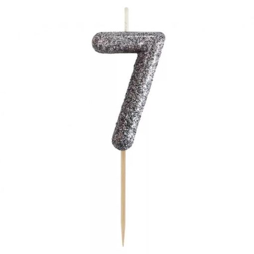 Ezüst glitteres számgyertya, tortagyertya - 7
