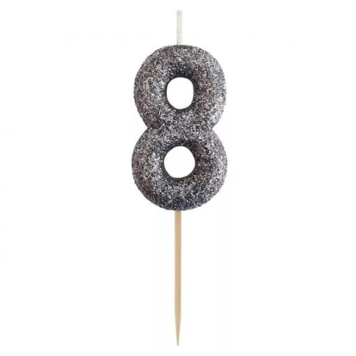Ezüst glitteres számgyertya, tortagyertya - 8
