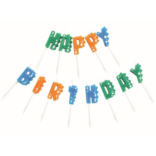 Torta gyertya, születésnapi gyertya – Happy Birthday felirattal – Dinoszaurusz minta