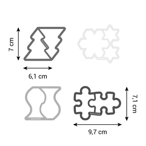 Műanyag süteménykiszúró, hézagmentes sütikiszúró – DELÍCIA – 4 darab