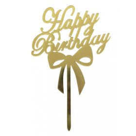   Akril tortadekoráció, tortabeszúró - Happy Birthday felirat - Masnis minta
