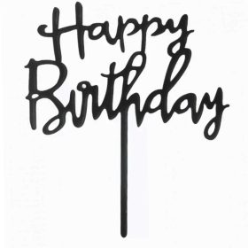   Akril tortadekoráció, tortabeszúró - Happy Birthday felirat – Fekete 