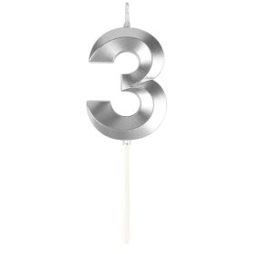 Ezüst színű gyémánt számgyertya - 3