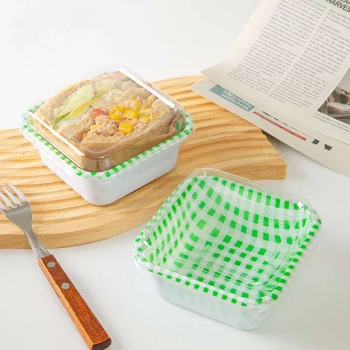 3 darabos műanyag, négyzet alakú süteményes doboz tetővel – Rózsaszín