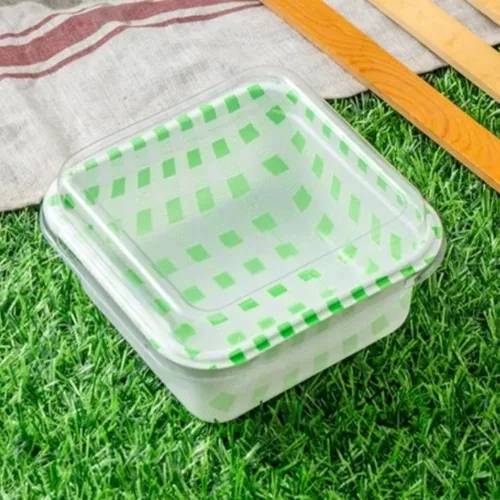 3 darabos műanyag, négyzet alakú süteményes doboz tetővel – Zöld