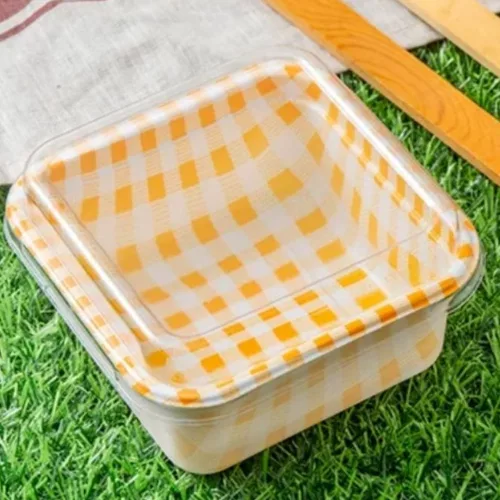 3 darabos műanyag, négyzet alakú süteményes doboz tetővel – Sárga