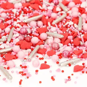   Szórócukor, cukorgyöngy - Szerelmes levél - Piros és rózsaszín - 40g