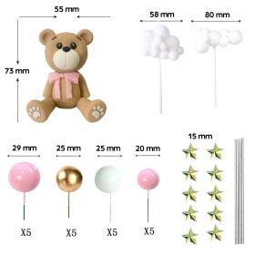   Babaváró és kislány születésnapi torta dekorációs szett – Rózsaszín macis tortadísz