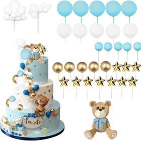   Babaváró és kisfiú születésnapi torta dekorációs szett – Kék macis tortadísz