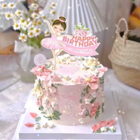  7 darabos papír tortadekoráció – Balerina - Happy Birthday