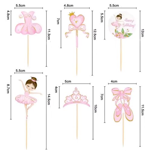 7 darabos papír tortadekoráció – Balerina - Happy Birthday