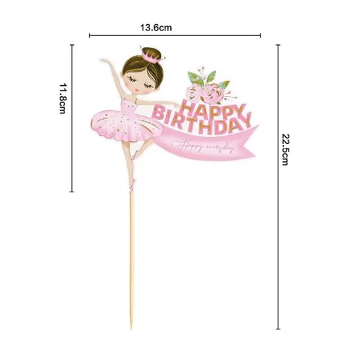 7 darabos papír tortadekoráció – Balerina - Happy Birthday