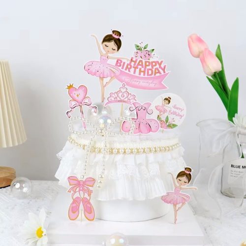 7 darabos papír tortadekoráció – Balerina - Happy Birthday
