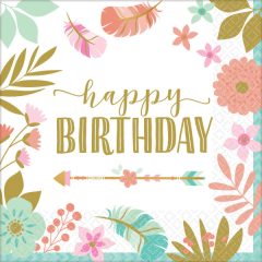 16 darabos papír szalvéta - Happy Birthday - Levelek