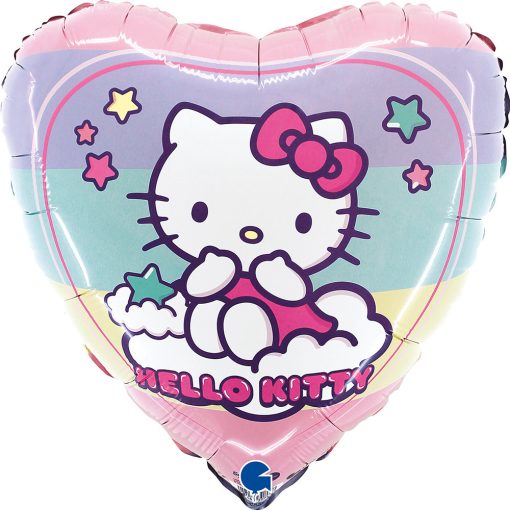 Szív alakú fólia lufi - Hello Kitty - Szivárvány