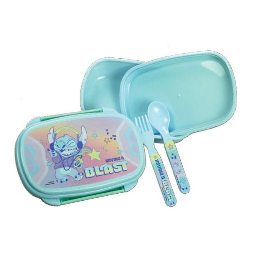 Műanyag szendvicsdoboz - Disney Lilo és Stitch, a csillagkutya + evőeszköz szett