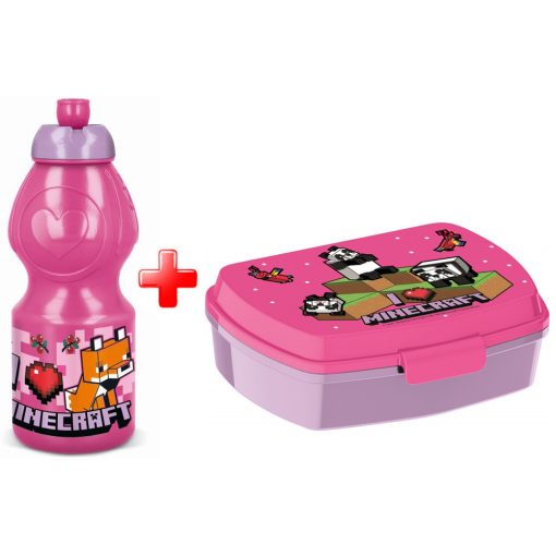 Műanyag kulacs és szendvicsdoboz szett - Minecraft Pixel Pink