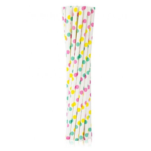Színes Colorful Dots papír szívószál 12 db-os