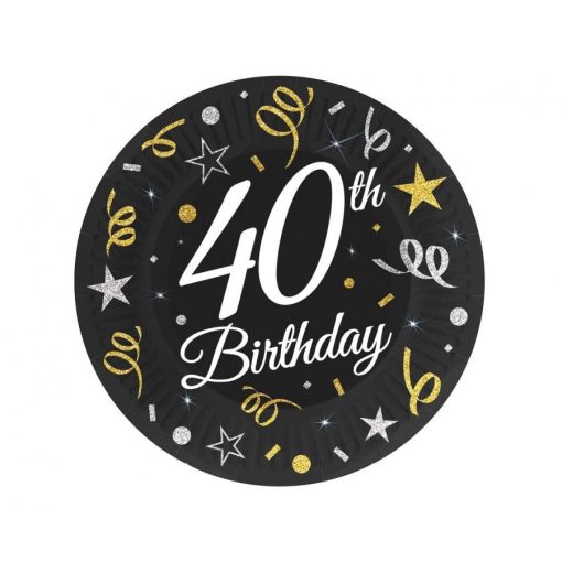 Happy Birthday 40 B&C papírtányér 6 db-os 18 cm