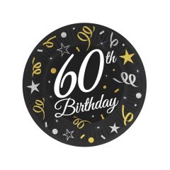   6 darabos papírtányér - Happy Birthday 60. születésnap - Fekete - 18 cm