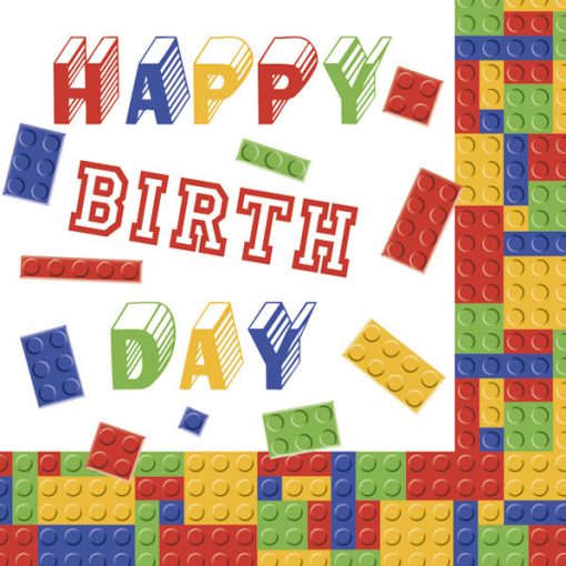 Papír szalvéta - Happy Birthday - Lego építőkockák