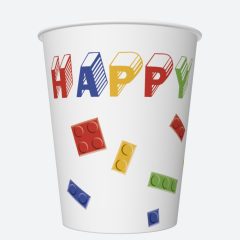   8 darabos papír pohár - Happy Birthday - Építőkocka, Lego 250 ml