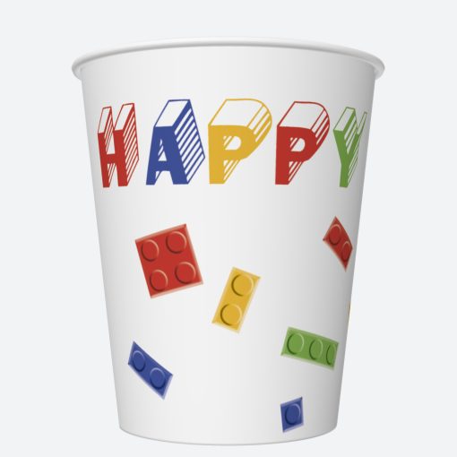 8 darabos papír pohár - Happy Birthday - Építőkocka, Lego 250 ml