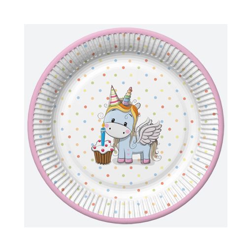 8 darabos papír tányér - Unikornis -  Sweet 18 cm