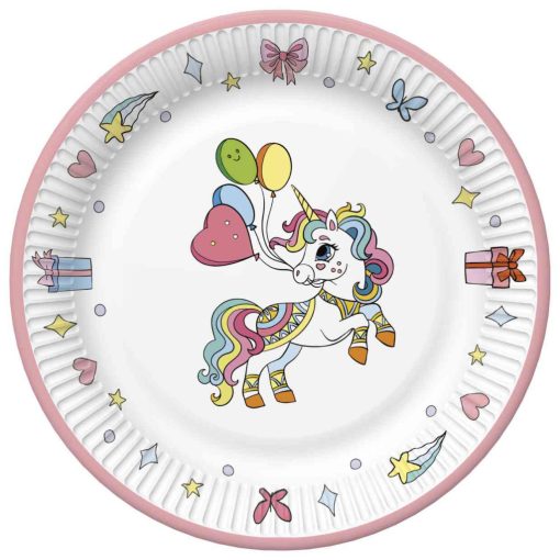 8 darabos papír tányér - Unikornis - Színes - 18 cm