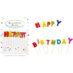Tortagyertya, gyertya szett - Színes Happy Birthday felirat