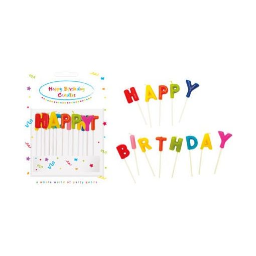 Tortagyertya, gyertya szett - Színes Happy Birthday felirat