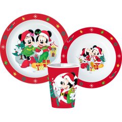   Mikrózható műanyag étkészlet pohárral - Disney - Minnie and Mickey Karácsonyi 260 ml
