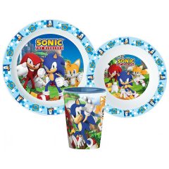   Mikrózható műanyag étkészlet pohárral - Sonic, a sündisznó 260 ml