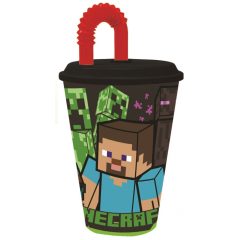 Műanyag szívószálas pohár - Minecraft 430 ml