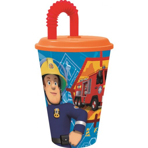 Műanyag szívószálas pohár - Sam a tűzoltó 430 ml