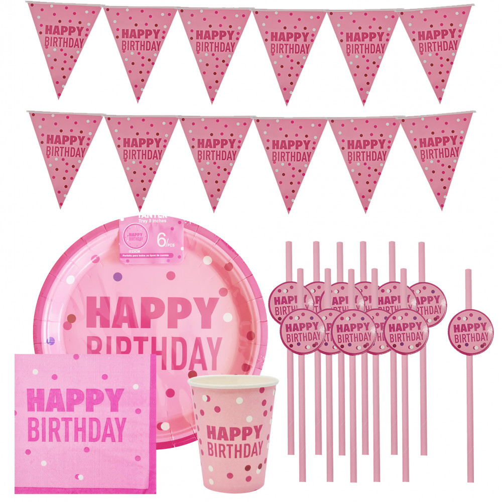 6 darabos papír tányér – Happy Birthday – Rózsaszín 