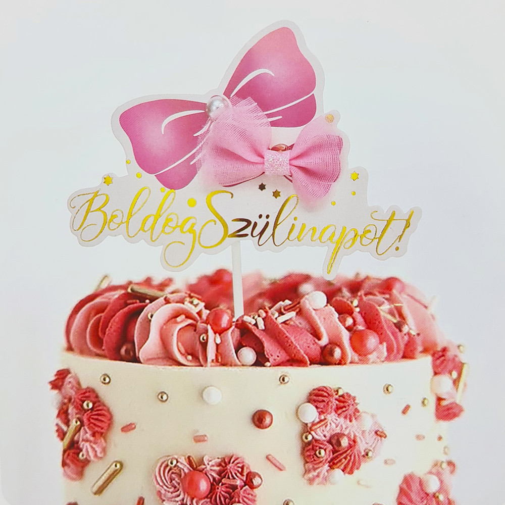 Torta dekoráció, torta beszúró – Boldog születésnapot! - Masnival